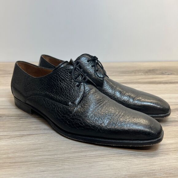 Mezlan Escorial Peccary Plain Toe Derby Shoes Black Genuine Wild Boarskin 13M - Picture 1 of 12